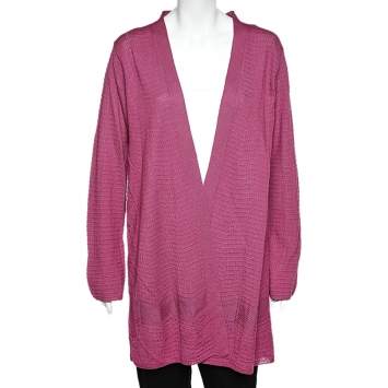 Pre Owned M Missoni Purple Patterned Knit Open Front Cardigan XL