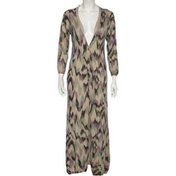 Pre Owned M Missoni Multicolored Knit Button Front Long Cardigan M