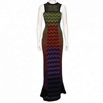 Pre Owned M Missoni Multicolor Patterned Knit Sleeveless Maxi Dress S