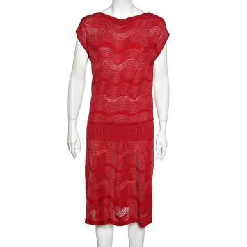 Pre Owned M Missoni Red Patterned Wool Dress L