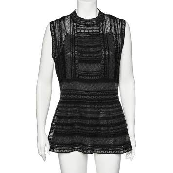 Pre Owned M Missoni Black Striped Knit Sleeveless Peplum Top L