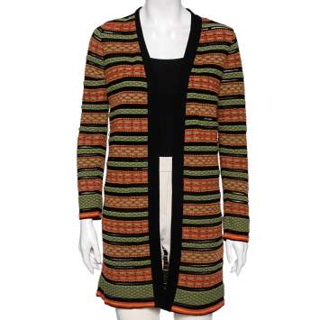Pre Owned M Missoni Multicolor Patterned Knit Long Cardigan S