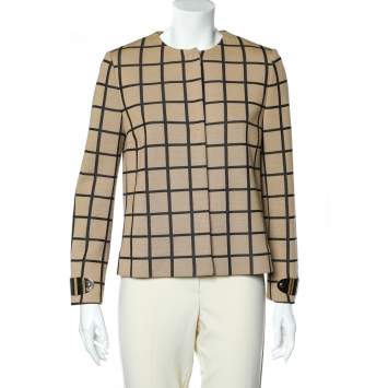 Pre Owned M Missoni Beige Windowpane Patterned Knit Button Front Cardigan M