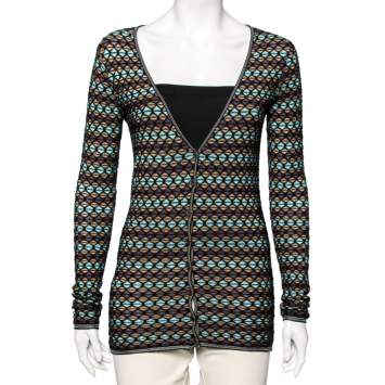 Pre Owned M Missoni Multicolor Patterned Knit Long Sleeve Cardigan S