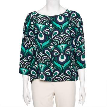 Pre Owned M Missoni Multicolor Printed Silk Crew Neck Top S