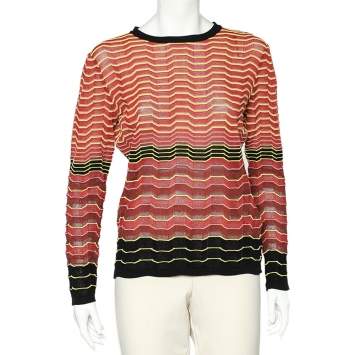 مملوكة مسبقًا M Missoni Multicolor Patterned Knit Long Sleeve Top L
