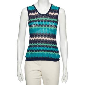 Pre Owned M Missoni Blue Patterned Knit Sleeveless Top S