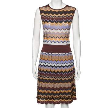 مملوكة مسبقًا M Missoni Multicolor Textured Cotton Knit Sleeveless Midi Dress M