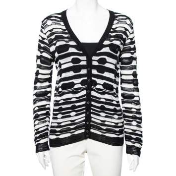 Pre Owned M Missoni Black and White Perforated Knit Sweater M