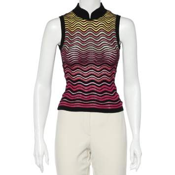 Pre Owned M Missoni Multicolor Wave Pattern Knit Sleeveless Top S