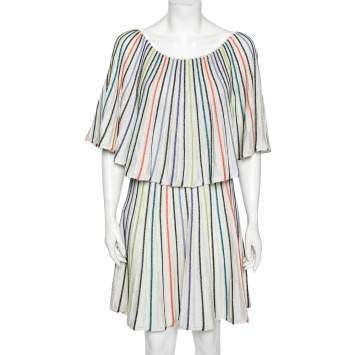 مملوكة مسبقًا M Missoni Silver Striped Lurex Knit Overlay Detail Mini Dress S