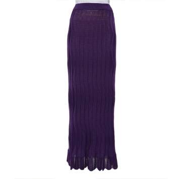 Pre Owned M Missoni Purple Patterned Wool Knit Maxi Skirt L