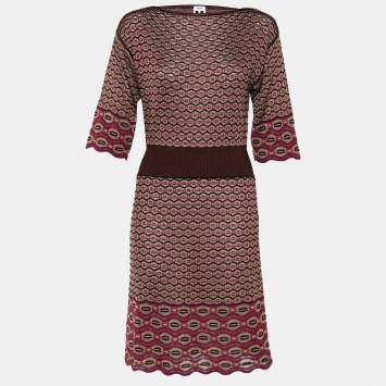 مملوكة مسبقًا M Missoni Gold & Purple Knit Elasticized Waist Dress M