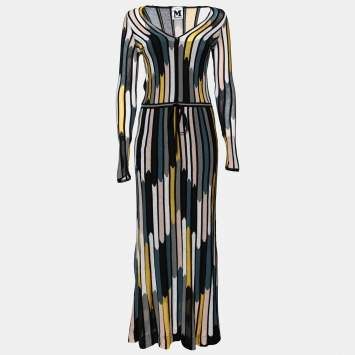 Pre Owned M Missoni Multicolored Stripe Patterned Knit Maxi Dress S