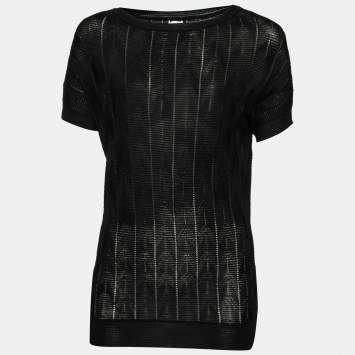 Pre Owned M Missoni Black Textured Knit Cap Sleeve Crew Neck Top S