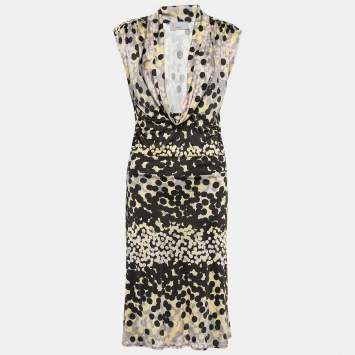 Pre Owned M Missoni Multicolor Polka Printed Jersey Belted Dress M