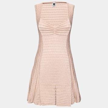 Pre Owned M Missoni Beige Lurex Patterned Knit Sleeveless Dress S