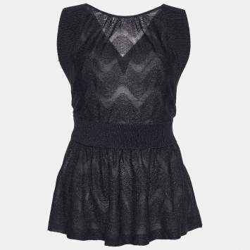 Pre Owned M Missoni Black Textured Knit Criss Cross Back Sleeveless Top M