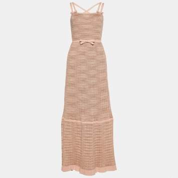 Pre Owned M Missoni Pink Lurex Knit Halter Maxi Dress M