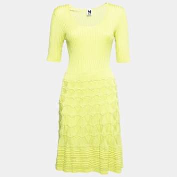 مملوكة مسبقًا M Missoni Green Patterned Knit Round Neck Dress M