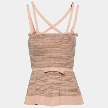 Pre Owned M Missoni Pale Pink Lurex Plissé Bow Detail Top S