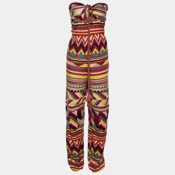 Pre Owned M Missoni Multicolor Printed Jersey Drawstring Jumpsuit L