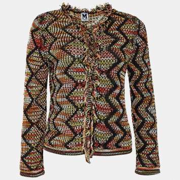 Pre Owned M Missoni Multicolor Cotton Zig Zag Knit Cardigan M