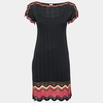 مملوكة مسبقًا M Missoni Black Pattered Knit Short Sleeve Dress S