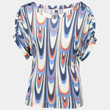 Pre Owned M Missoni Multicolor Printed Jersey Cold-Shoulder Top M