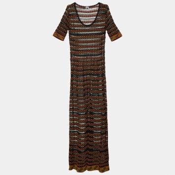 مملوكة مسبقًا M Missoni Black Striped Pattern Crochet Knit Maxi Dress L