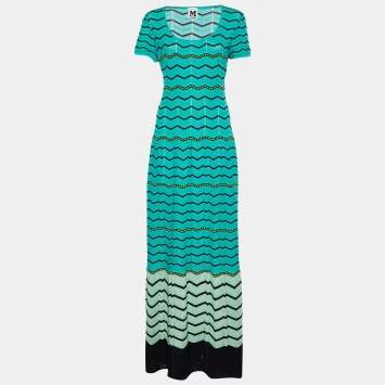مملوكة مسبقًا M Missoni Green Chevron Pattern Perforated Knit Maxi Dress L