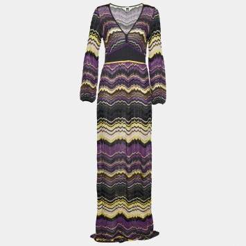 مملوكة مسبقًا M Missoni Multicolour Chevron Patterned Knit Maxi Dress M
