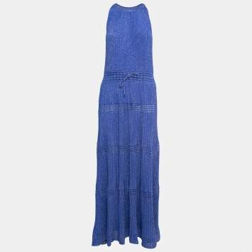 مملوكة مسبقًا M Missoni Royal Blue Lurex Knit Halter Neck Maxi Dress M
