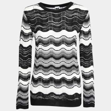 Pre Owned M Missoni Monochrome Patterned Knit Long Sleeve Top M