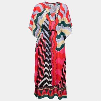 Pre Owned M Missoni Multicolor Cotton Drawstring Waist Detail Kaftan Dress M