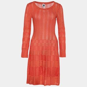 مملوكة مسبقًا M Missoni Orange Textured Lurex Knit Long Sleeve A-Line Dress M