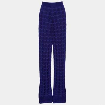 Pre Owned M Missoni Purple Chevron Knit Palazzo Trousers L