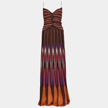 مملوكة مسبقًا M Missoni Multicolor Lurex Striped Knit Gathered Sleeveless Dress M