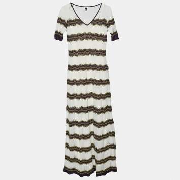 مملوكة مسبقًا M Missoni White Cotton Knit Contrast Detail Maxi Dress S