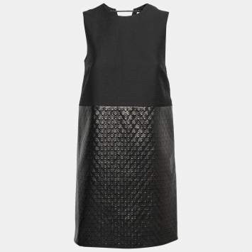 Pre Owned M Missoni Black Textured Crepe & Faux Leather Shift Mini Dress S