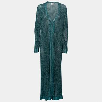 Pre Owned M Missoni Teal Blue Lurex Knit Tie-Fastening Long Cardigan L