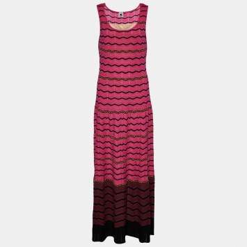 Pre Owned M Missoni Pink Zig Zag Knit Sleeveless Maxi Dress L