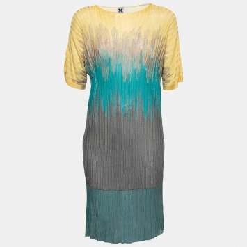 Pre Owned M Missoni Multicolor Patterned Ribbed Knit Midi Dress M