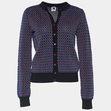 Pre Owned M Missoni Black & Blue Knit Button Front Cardigan M