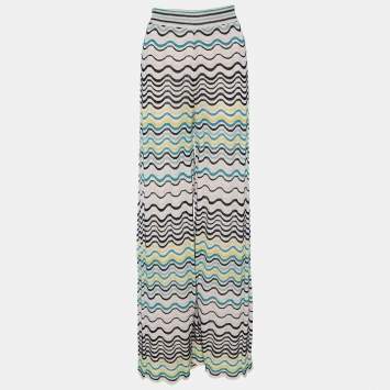 Pre Owned M Missoni Multicolor Wave Pattern Knit Wide Leg Pants L