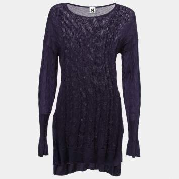 Pre Owned M Missoni Purple Chevron Patterned Wool Knitted Top M