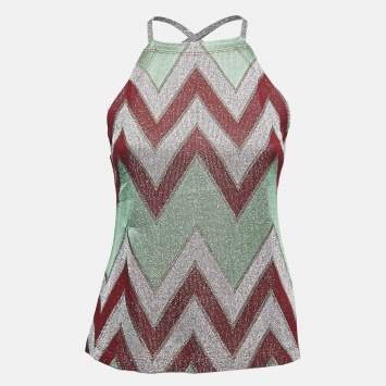 Pre Owned M Missoni Multicolor Lurex Chevron Knit Halter Top M