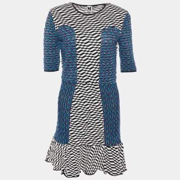 Pre Owned M Missoni Multicolor Patterned Knit Flounce Hem Mini Dress L