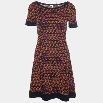 Pre Owned M Missoni Multicolor Geometric Patterned Wool Knit Mini Dress S