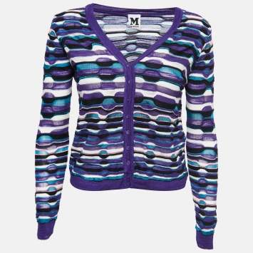 Pre Owned M Missoni Purple Striped Knit Button Front Cardigan S